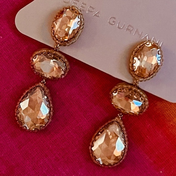 NWT Deepa Gurnani Beaded Gold Crystal Chandeliers